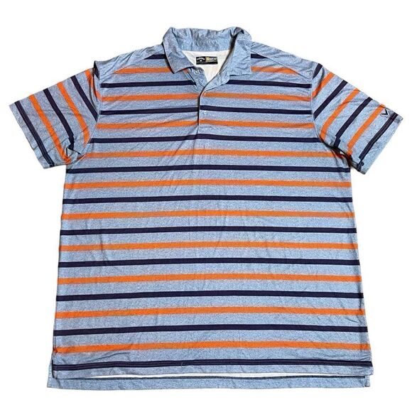 Callaway Opti-Dri Polo Shirt Blue Orange Stripes Lightweight Golfing Mens XXL - Picture 2 of 9